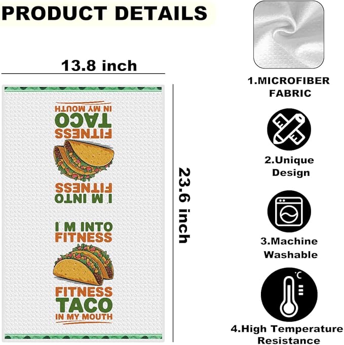 2PCS Taco Decorative Dish Towels, Funny Kitchen Accessories, Cinco De Mayo Decor, Tacos Waffle Weave Kitchen Decorative Tea Towels Taco Tuesday Gift for Housewarming Gift Tacos Lover Accessories