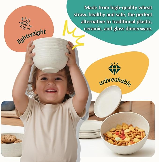 Homienly 40 PCS Kitchen Dinnerware Sets, Wheat Straw Plates and Bowls Sets, Unbreakable Dishes Set for Camping, Picnic, Microwave and Dishwasher Safe, Plates, Bowls, Cups, Service for 8 (White)