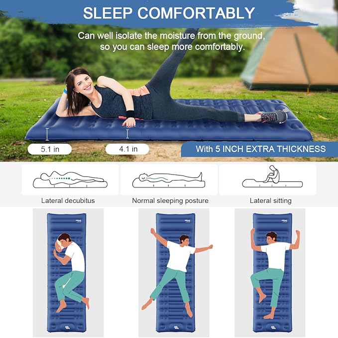 HiiPeak Sleeping Pad for Camping- Ultralight Inflatable Sleeping Mat with Built-in Foot Pump & Pillow, Upgraded Compact Camping Air Mattress for Camping, Backpacking, Hiking (CM07 Blue)