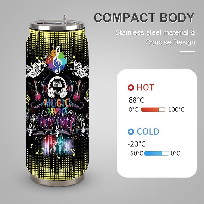 Music Notes Stainless Steel Insulated Tumbler With Straw Lid, Musical Lovers Gift For Musician As Music Themed Gifts 17 Oz