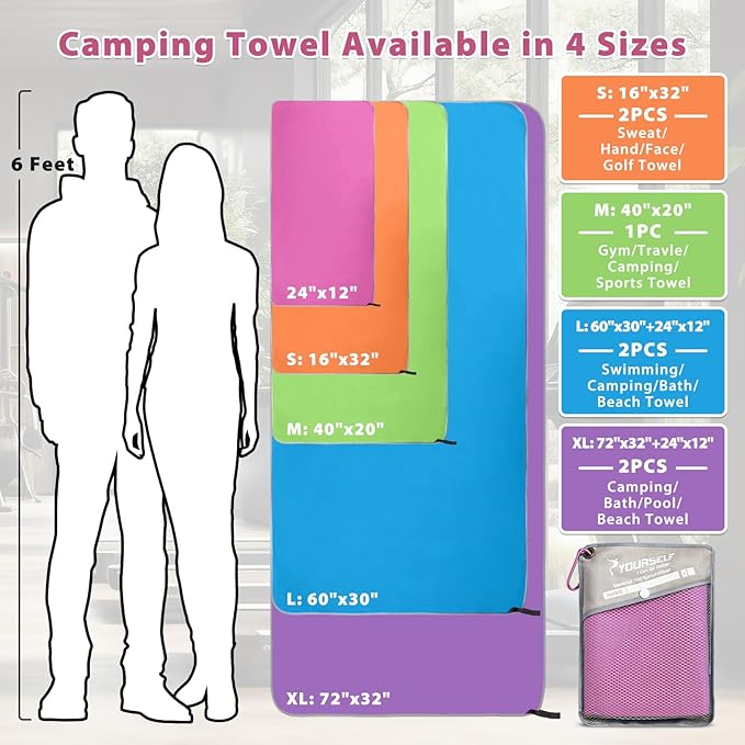 SYOURSELF Microfiber Camping Towel, Quick Dry Towel, Soft Absorbent Compact Travel Gym Workout Sweat Towel for Beach Yoga Swim Travel Camping Hiking Backpack Essentials (M:40"x20")