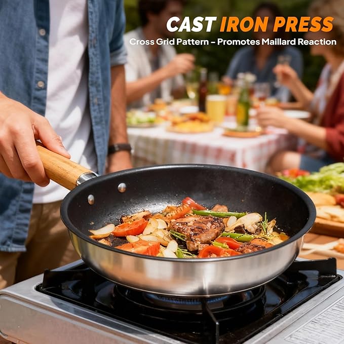 ROVSUN 34/10/6 pcs Camping Cookware Mess Kit, Lightweight Non-Stick Camping Cooking Pot and Pan Set with Stainless Steel Camping Gear Kettle Cup for Open Fire, Backpacking, Outdoor Cooking