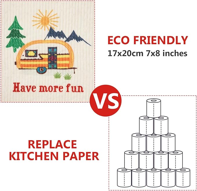 Patelai 6 Pcs Swedish Kitchen Dish Towels Camping Reusable Cleaning Cloths Replace Paper Towels Washable No Odor Fast Drying Sponge Cloth Cleaning Cloths Printed with Funny Sayings Gift for Christmas