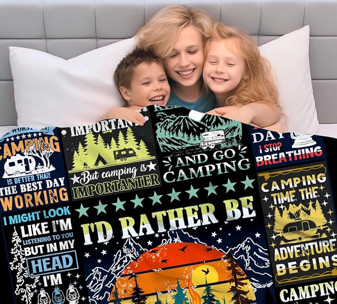 Camping Blanket Gift for Men or Woman,Camping Stuff Camping Lovers thorw Blankets for Camper Outdoor,Gifts for Campers on Birthday Christmas Thanksgiving 80"x60"
