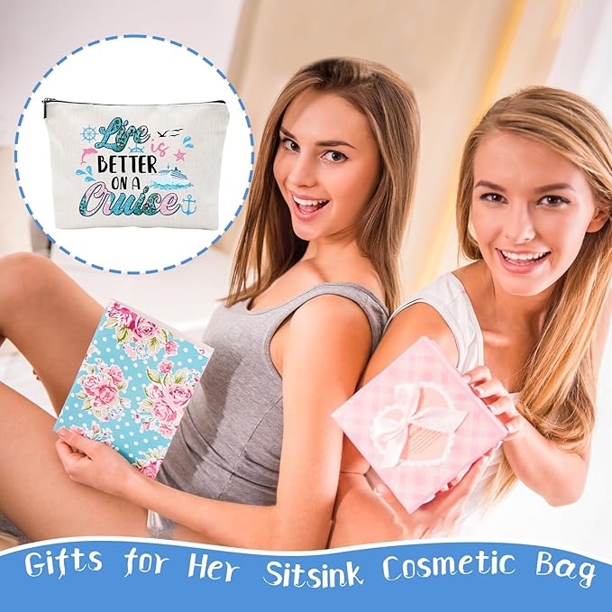 Sitsink Cruise Lovers Gifts for Women - Unique Vacation Cosmetic Bags, Summer Makeup Bags for Women, Anchor Gifts for Girls BFF Birthday