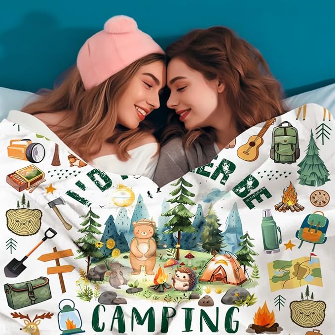 Camping Gifts for Women Stuff Cool Camping Essentials Accessories Blanket Throw Camper Plush Bedding Merch Blanket for Women Men Camper Birthday Party Decorations Room Decor 60"X50"