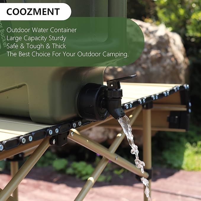 COOZMENT 3.2 Gallon/5 Gallon Water Containers with Spigot, BPA Free Water Jug, Military Green Water Tank, Multifunction Water Storage Containers for Camping Outdoor Hiking,Emergency Stroage