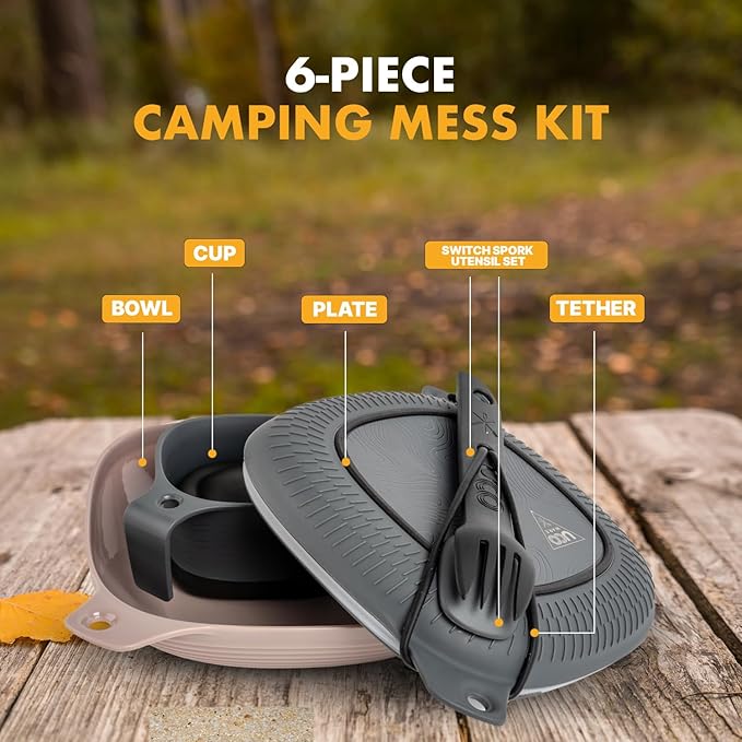 UCO Camping Mess Kit with Bowl, Plate, Collapsible Cup, and Switch Camping Spork