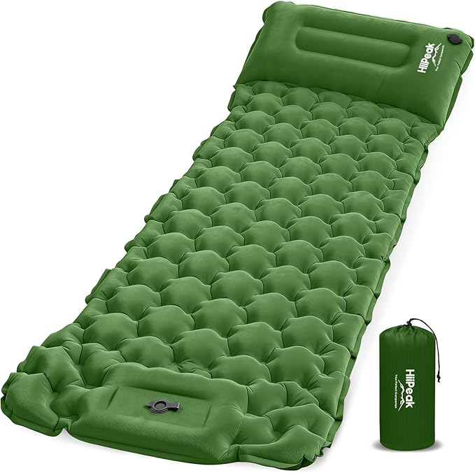 HiiPeak Camping Sleeping Pad, Suede Top Camping Mat with Pillow, Built-in Foot Pump Inflatable Sleeping Pads Compact for Camping Backpacking Hiking Traveling Tent