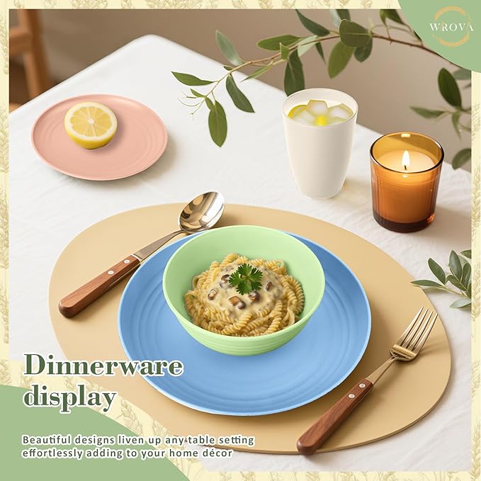 Wrova Wheat Straw Dinnerware Set of 32, Unbreakable Dinner Plates and Bowls Sets Service for 8, Microwave & Dishwasher Safe Dishes Set for Kitchen and Dining.Nordic Series