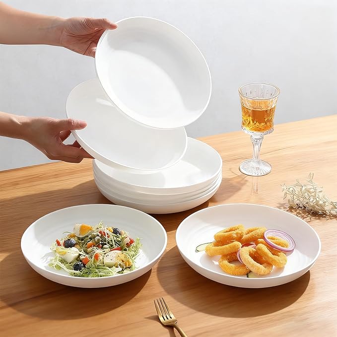 Wheat Straw Plates, Unbreakable Dinner Plates Set of 4, 7.8 Inch Plastic Plates Reusable, Dishwasher & Microwave Safe, Lightweight Salad Plates for Camping/Kitchen (White)