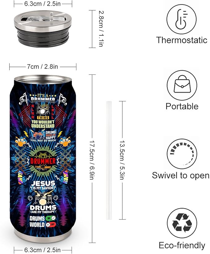 Drummer Gifts Drummer Travel Coffee Mug Drummer Tumbler For Music Lover,Drumming Gift For Drummers, Drummer Tumbler Insulated Stainless Steel With Lid 17 Oz