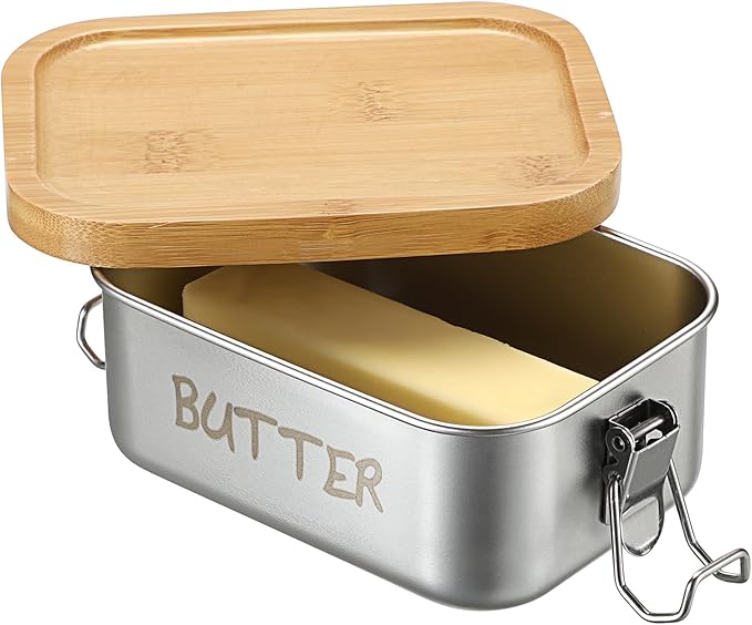BSTKEY Stainless Steel Butter Dish with Lid for Countertop, Butter Holder with Silicone Sealing for Kitchen, Food Container for Picnic, Unbreakable Butter Keeper, Holds 1 Stick East Coast Butter