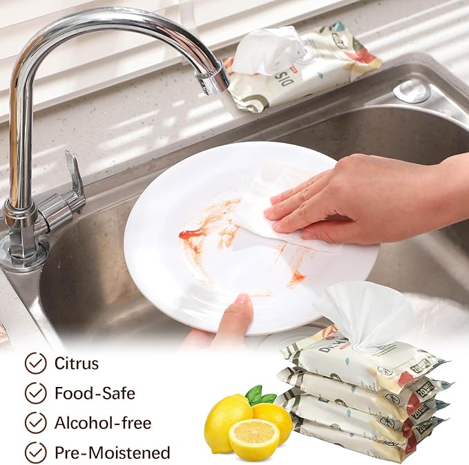 Threlaco 3/7 Pack Camping Dish Wipes Travel Dish Soap Cruise Cleaning Essentials 60/140 Count Mini Cleaning Soap Travel Size Portable Camping Personal Care Products