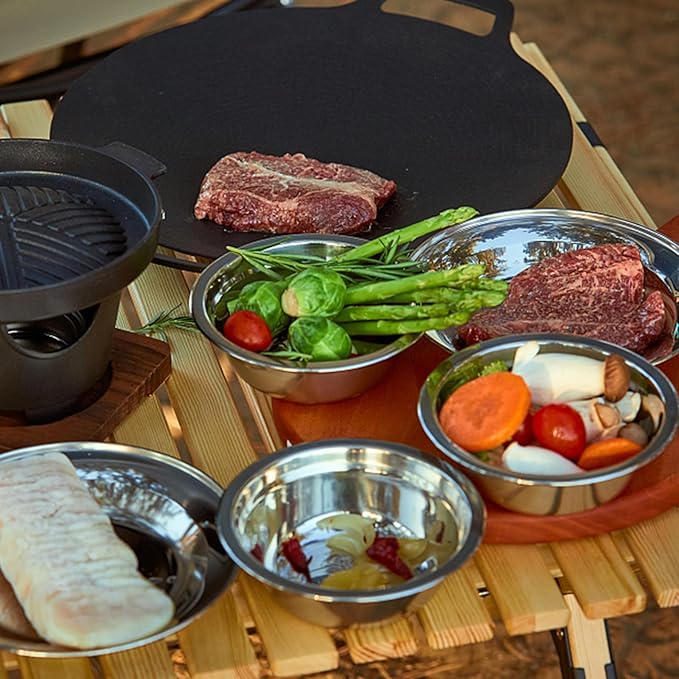 TOPZEA Set of 26 Stainless Steel Camping Plates and Bowls, Camping Mess Kits Camping Dish Set Tableware Includes Plates, Bowl, Cups, Stainless Steel Dinnerware for Camping, Hiking, Travel, Picnic