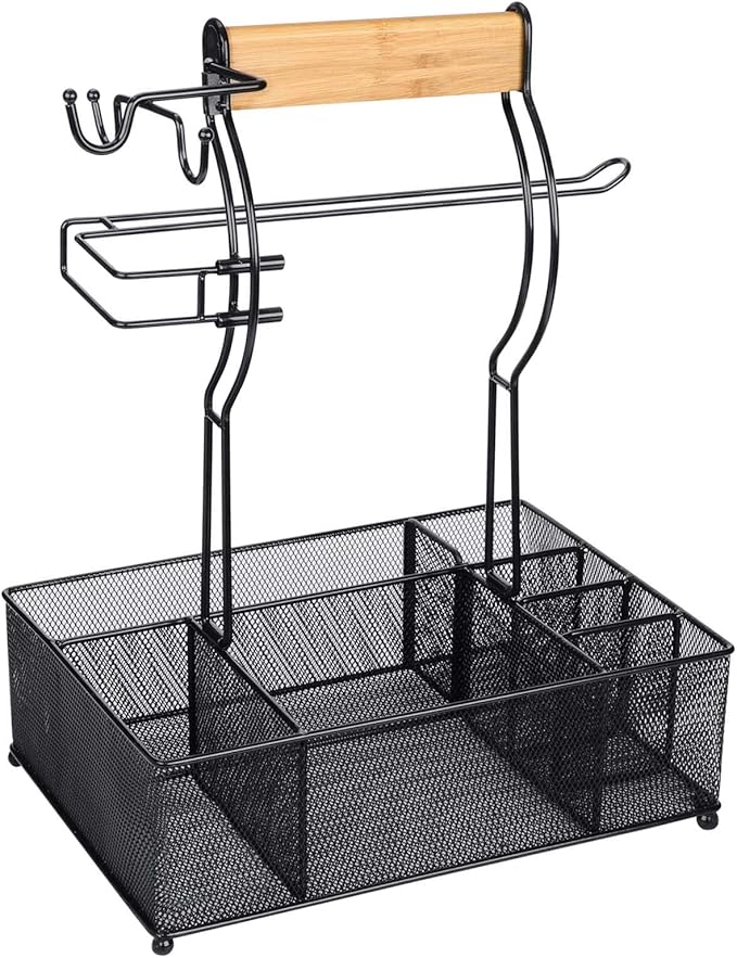 FANGSUN Grill Caddy, BBQ Caddy with Paper Towel Holder, Picnic Condiment Utensil Caddy for Outdoor Camping, Barbecue Accessories Storage Organizer for Griddle Grilling Tools, RV Patio Camper Must-Have