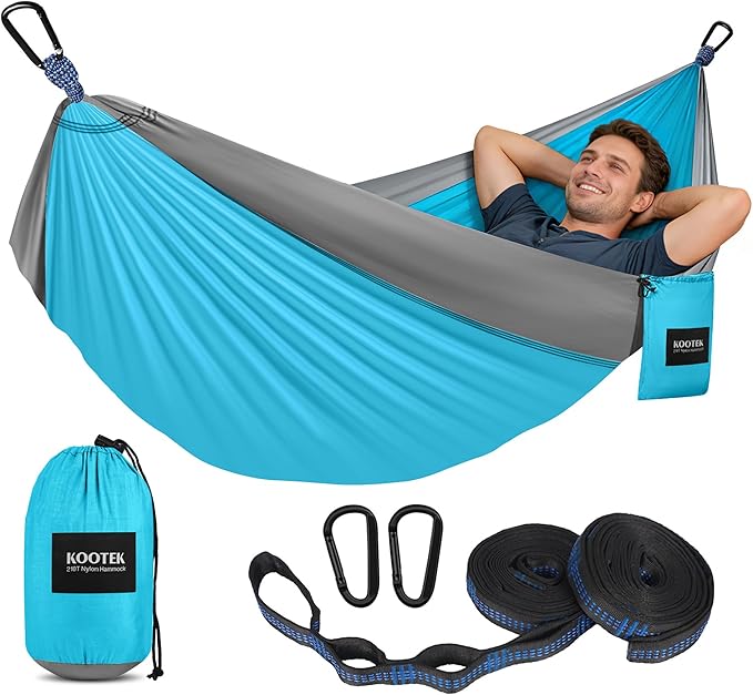 Kootek Camping Hammock, Portable Hammocks with Tree Straps & Attached Carry Bag, Camping Essentials Gear, Perfect for Outside Indoor Hiking Beach Backpack Travel