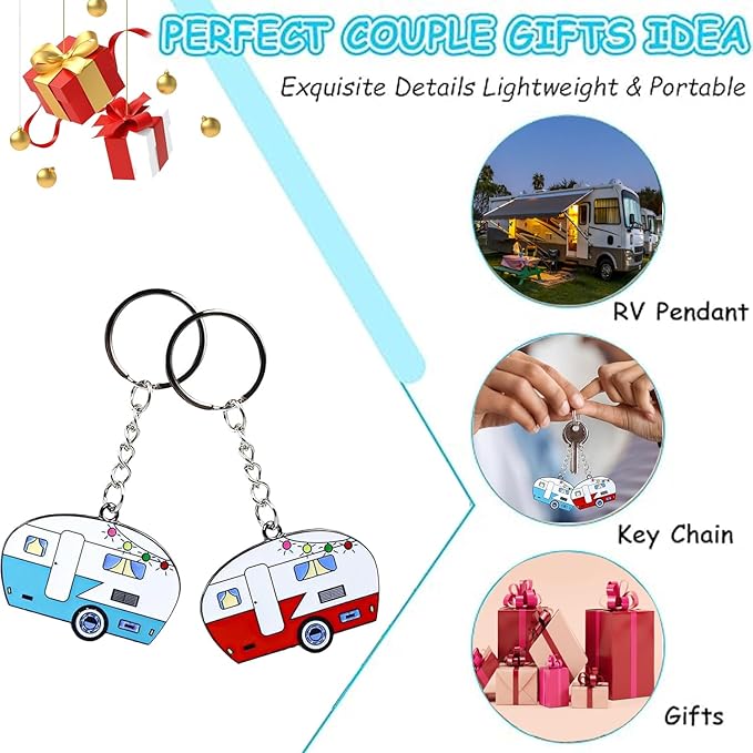 Camper Keychain, Upgraded Double-Side Metal Camping Key chain, Couples RV Accessories Set of 2 for Men Women