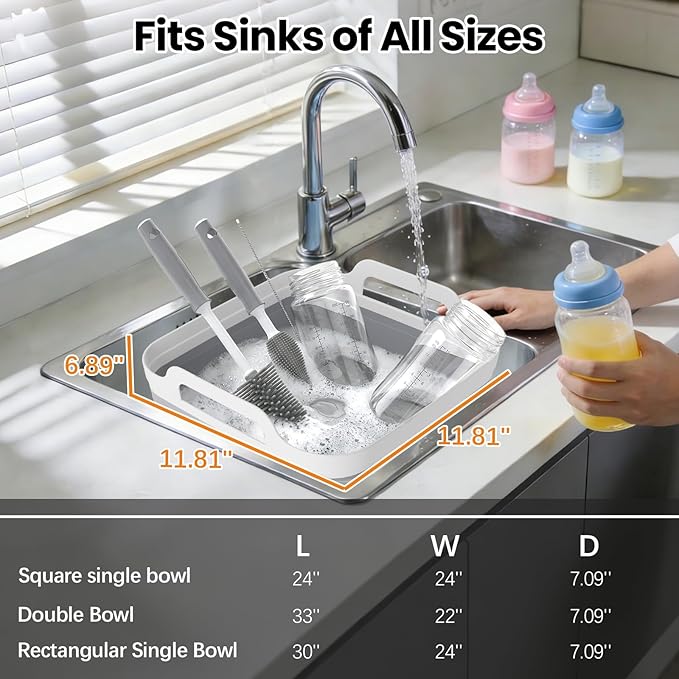 Volnamal Collapsible Wash Basin for Baby Bottles - Portable 2.4 Gallon Dish Tub with Drying Rack & Lid, Foldable Sink for Camping, Outdoor Space-Saving Tub for Kitchen, RV, Camping, Outdoor Use