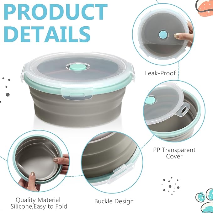 Suclain 4 Pcs Collapsible Bowls with Lids Silicone Camping Food Storage Container Expandable Folding Salad Lunch Box Travel Container for Hiking Camping