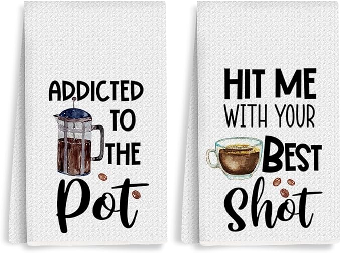 2PCS Coffee Kitchen Towels, Funny Farmhouse Rustic Reusable Absorbent Waffle Weave Dish Tea Towels for Cleaning Cooking Baking, Microfiber Kitchen Towel for Coffee Bar Decor Housewarming Gift-1