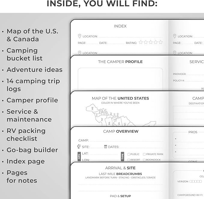 Clever Fox Camping Journal Pocket – Camping Log Book & Outdoor Adventure Journal – RV Travel Log Book – Gifts, Accessories & RV Essentials for Travel Trailers, 14 Trips, 3.7x5.7” (Black)