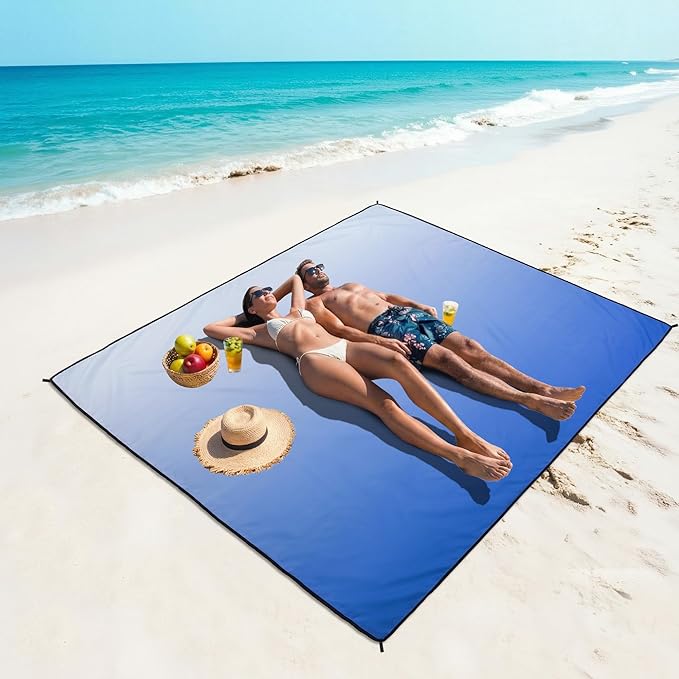 WIWIGO Beach Blanket Waterproof Sandproof Beach Mat 79" X 83"/10'x9'for 2-8 Adults Quick Drying Outdoor Picnic Mat Beach Accessories for Travel, Camping, Hiking