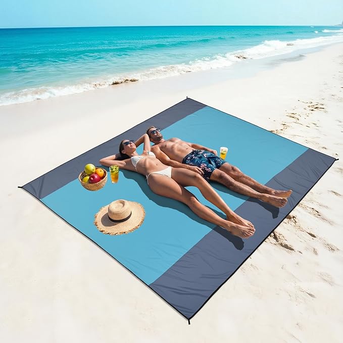WIWIGO Beach Blanket Waterproof Sandproof Beach Mat 79" X 83"/10'x9'for 2-8 Adults Quick Drying Outdoor Picnic Mat Beach Accessories for Travel, Camping, Hiking