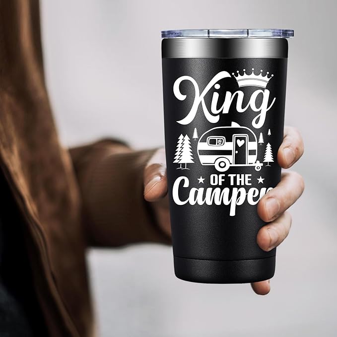 RV Camping Gifts for Men Women - Cool Christmas Gifts for RV Owners - Gift Ideas for Enthusiasts, Owners, Outdoors, Camping - King of the Camper - 20oz Tumbler