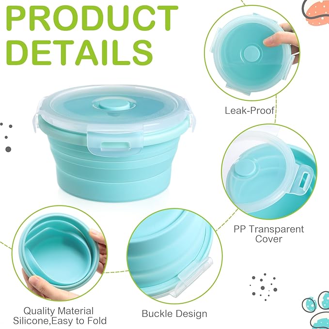 Suclain 4 Pcs Collapsible Bowls with Lids Silicone Camping Food Storage Container Expandable Folding Salad Lunch Box Travel Container for Hiking Camping