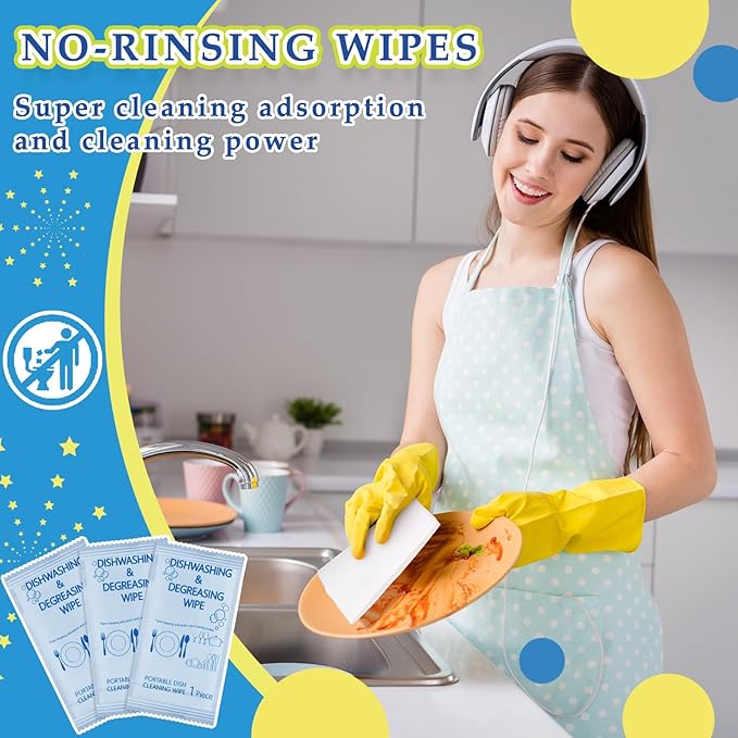 Tondiamo 300 Pcs Travel Dish Soap Wipes Individually Wrapped Dish Cleaning Wipes Disposable Portable Cleaner with Lemon Scent for Camping Kitchen Outdoor Traveling Quick Clean