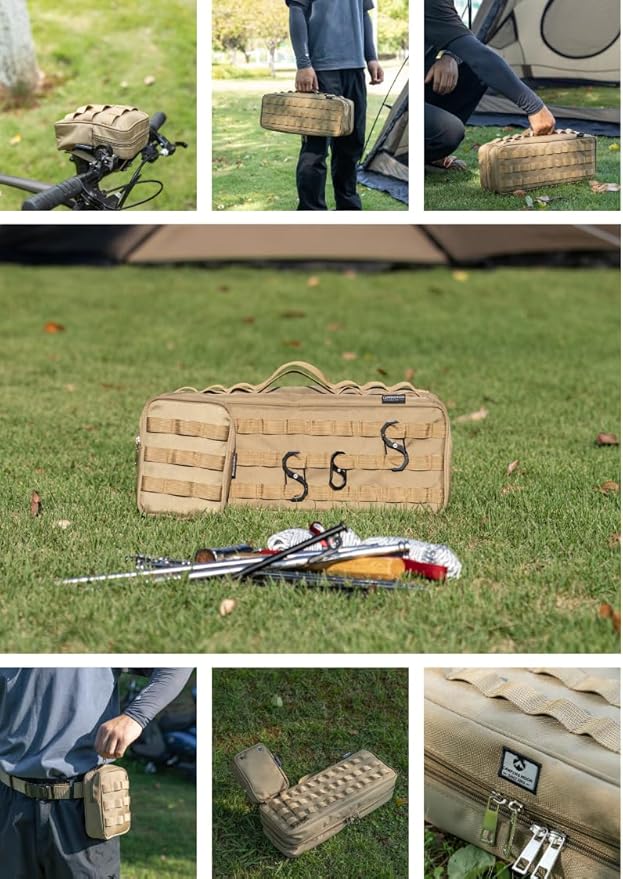 CAMPINGMOON MOLLE System Tactical Camping Gear Organizer Utility Tool Bag w PP Board Support Dual-Layer Rigid Storage Case Tent Stakes Tools