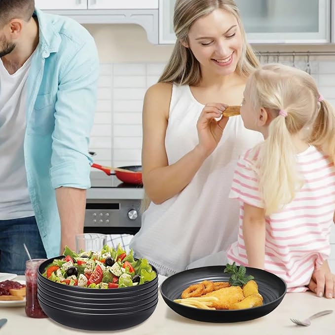 Wheat Straw Plates, Unbreakable Dinner Plates Set of 6, 8 Inch Plastic Plates Reusable, Dishwasher & Microwave Safe, Lightweight Salad Plates for Camping/Kitchen