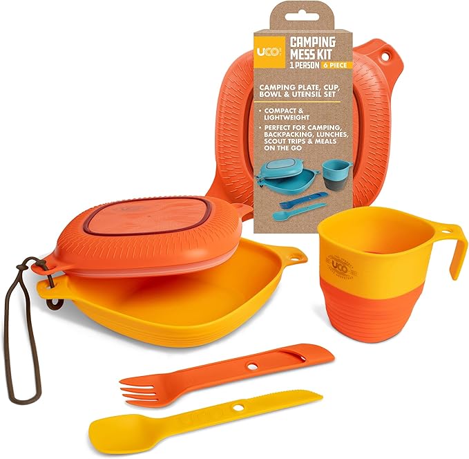 UCO Camping Mess Kit with Bowl, Plate, Collapsible Cup, and Switch Camping Spork