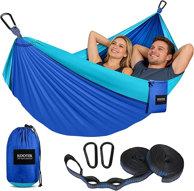 Kootek Camping Hammock, Portable Hammocks with Tree Straps & Attached Carry Bag, Camping Essentials Gear, Perfect for Outside Indoor Hiking Beach Backpack Travel