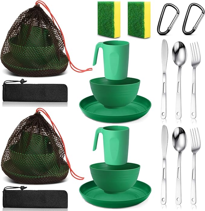 Scout Camping Mess Kit for Person Boy Scout Dishes Set Girl Scout Mess Kit with Mesh Bag Reusable Light Weight Eating Utensils Plastic Camping Cutlery Set for Travel Camp