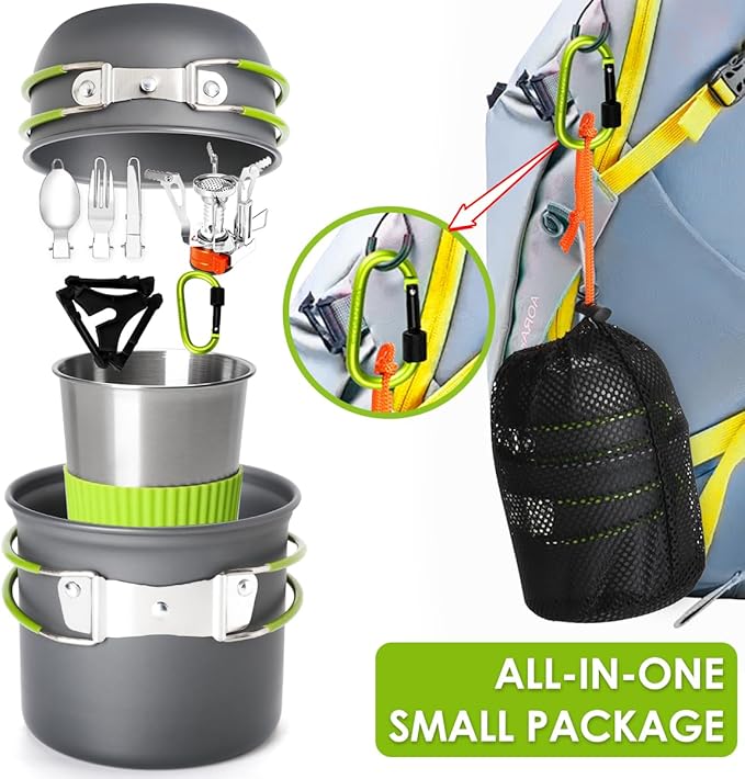 Gutsdoor Camping Cookware Set Camping Gear Campfire Utensils Non-Stick Cooking Equipment Lightweight Stackable Pot Pan Bowls with Storage Bag for Outdoor Hiking