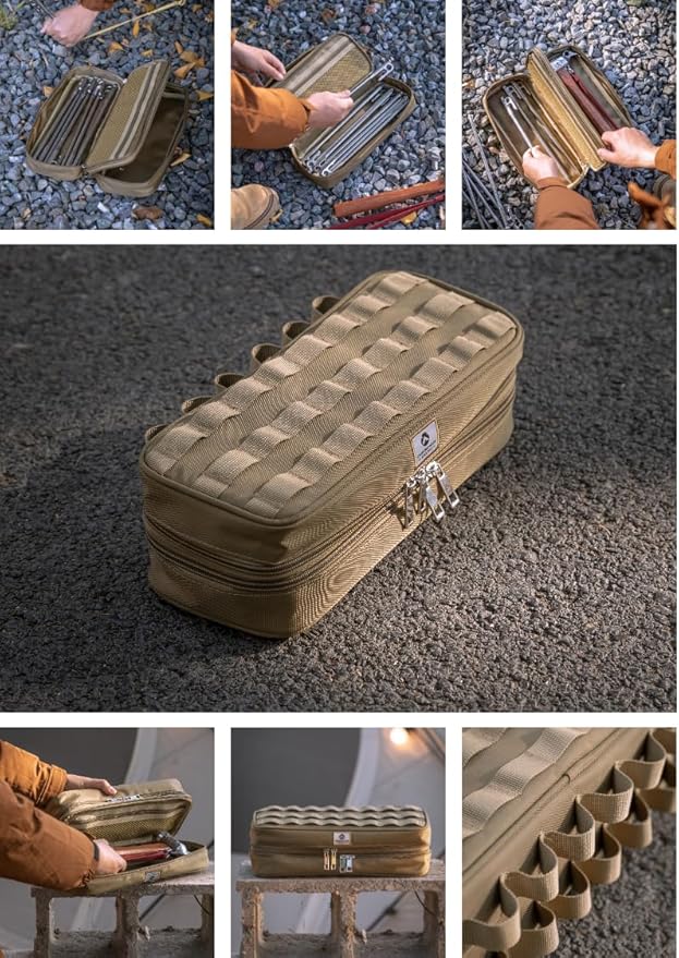 CAMPINGMOON MOLLE System Tactical Camping Gear Organizer Utility Tool Bag w PP Board Support Dual-Layer Rigid Storage Case Tent Stakes Tools