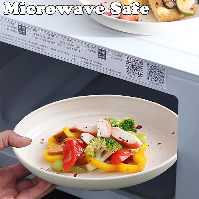 Wheat Straw Plates, Unbreakable Dinner Plate Set of 4, 8 Inch Plastic Plate Reusable, Dishwasher & Microwave Safe, Lightweight Salad Plates for Camping/Kitchen (Beige)