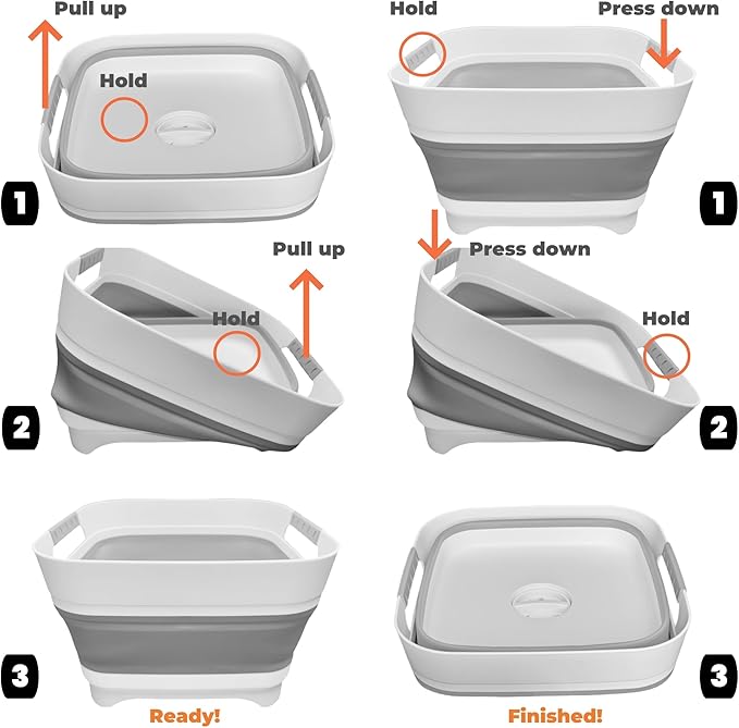 GIMWA 2.6 Gal(10L) Collapsible Wash Basin for Baby Bottles, Gray Space-Saving Collapsible Dish Basin with Drain Plug for bottle washing, Collapsible Bucket for RV Kitchen Essentials