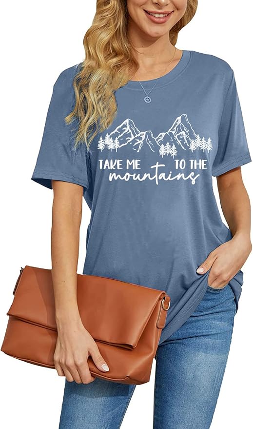 Happy Camp T-Shirt Women Hiking Mountain Adventure Novelty Workout Funny Saying Cute Graphic Athletic Shirt