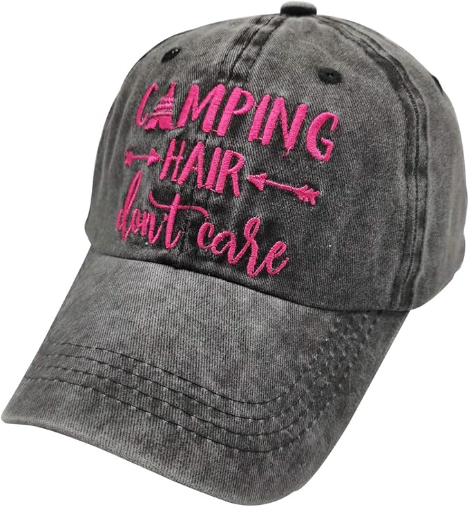 Waldeal Embroidered Camping Hair Don't Care Hat Adjustable Washed Baseball Cap for Women Men