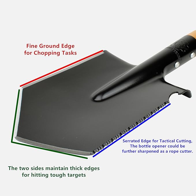 MASTIFF GEARS Battle Wolf Military-Grade Survival Shovel - Heavy Duty Carbon Steel w/Hardwood Handle | All-Weather for Camping, Hiking, Off-Road, Emergency | Digs Dirt/Sand/Snow/Mud (Wolf Tooth)