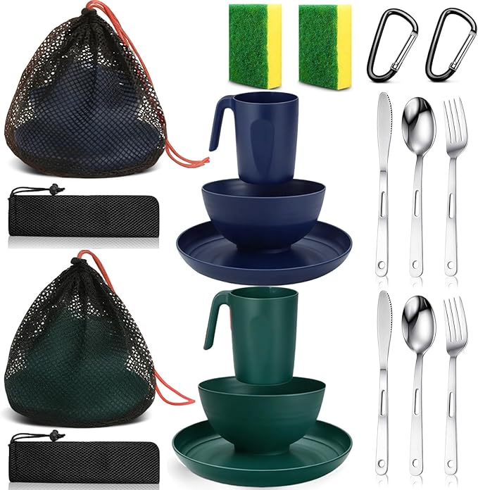 Scout Camping Mess Kit for Person Boy Scout Dishes Set Girl Scout Mess Kit with Mesh Bag Reusable Light Weight Eating Utensils Plastic Camping Cutlery Set for Travel Camp