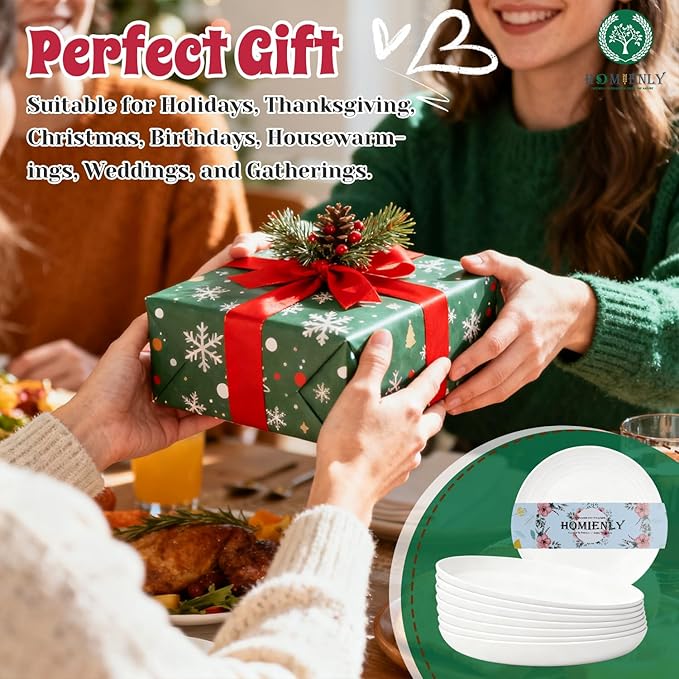 Homienly Wheat Straw Plates, 8 Inch Dessert Plates Set of 8, Unbreakable White Round Plate - Alternative to Plastic Plates, Lightweight Microwave and Dishwasher Safe Plate Set for Camping - White
