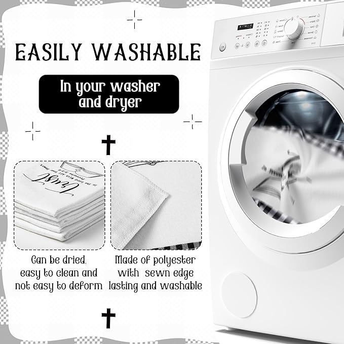 R HORSE Religious Christian Kitchen Dish Towel 5Pcs Bible Verse Scripture Kitchen Cleaning Dishcloth, Black and White Check Absorbent Hand Towel for Women Men Religious Housewarming Gift
