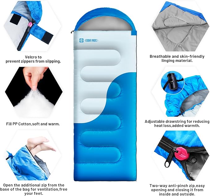 Sleeping Bags for Adults&Kids,Lightweight Waterproof Warm Weather Sleeping Bag,Compact Portable Sleeping Bag for Camping,Essentials Gear for Camping Hiking Outdoor Travel