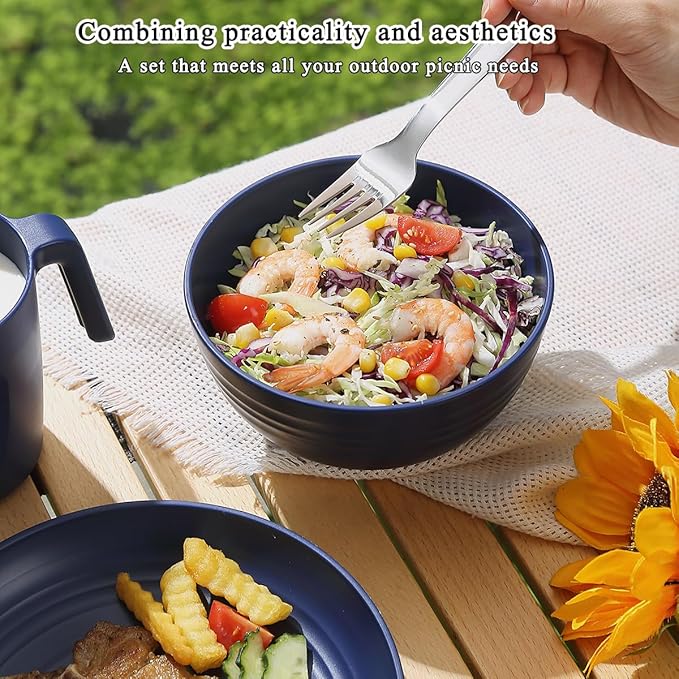 Camping Utensils, Reanea Camping Mess Kit for Travel, Camping, Picnic, Outdoor, Camping Gear Include Knife, Spoon, Fork Cutlery Set, Cup, Bowl, Plate, Camping Essentials for 1