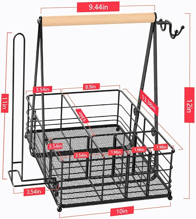 Picnic Caddy BBQ Utensil Caddy for Outdoor Grill Camping for Plate Cutlery CompartmentStorage with 3 Hooks Kitchenn Barbecue Accessories RV Patio Tailgate EssentialsEasy Carry Grilling Gifts for Men