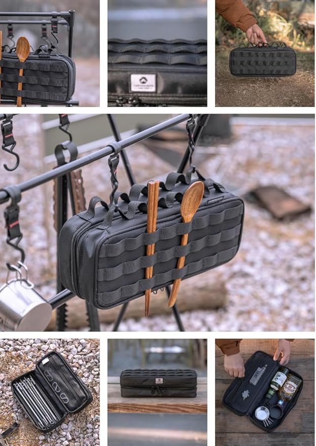 CAMPINGMOON MOLLE System Tactical Camping Gear Organizer Utility Tool Bag w PP Board Support Dual-Layer Rigid Storage Case Tent Stakes Tools